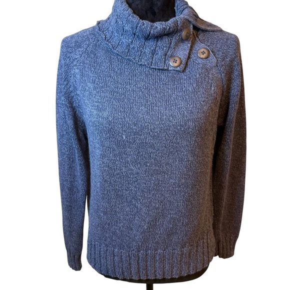 Woolrich | Heather Blue Split Button Cowl Neck Sweater | Sz S - Picture 1 of 9
